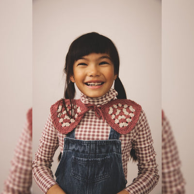 Soor Ploom Long Sleeve Snap Turtleneck - Gingham Print, Cherry