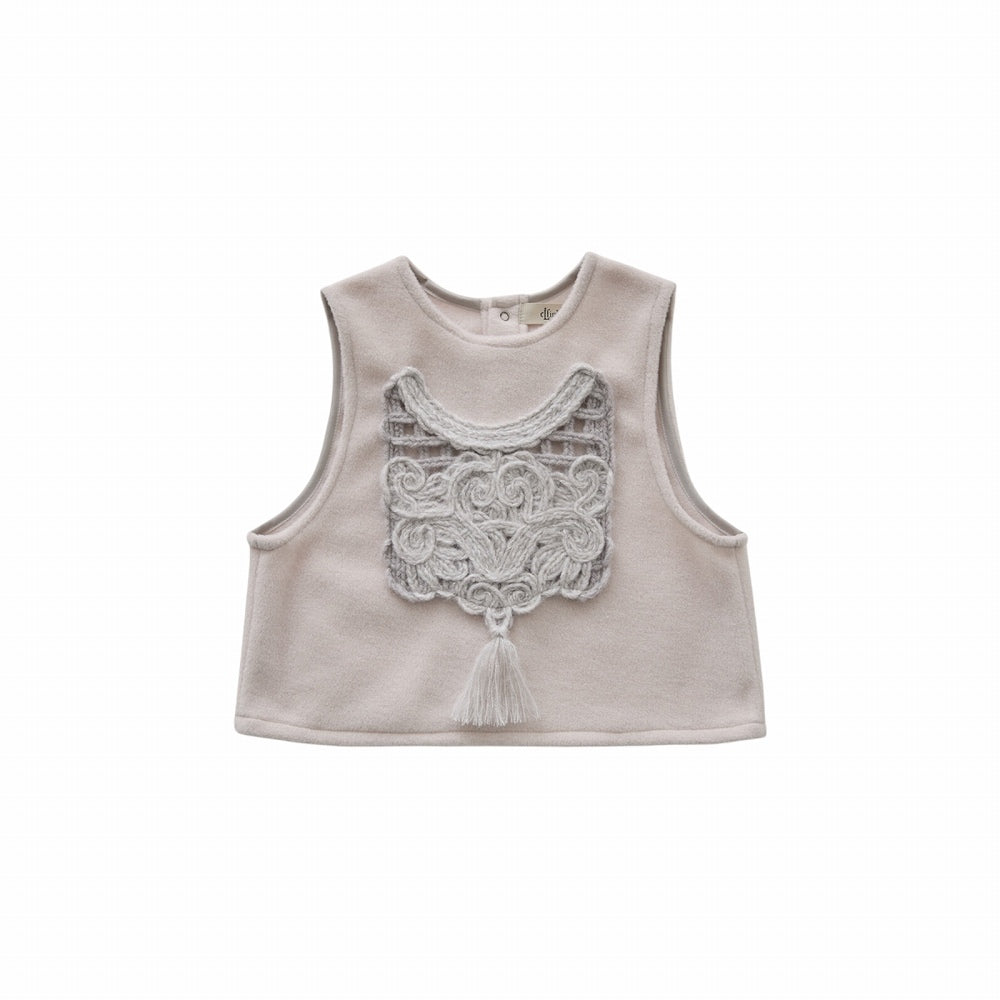 [Pre-order (Sep. Delivery)]eLfinFolk Cord Embroidery Sleeveless Tops ivory