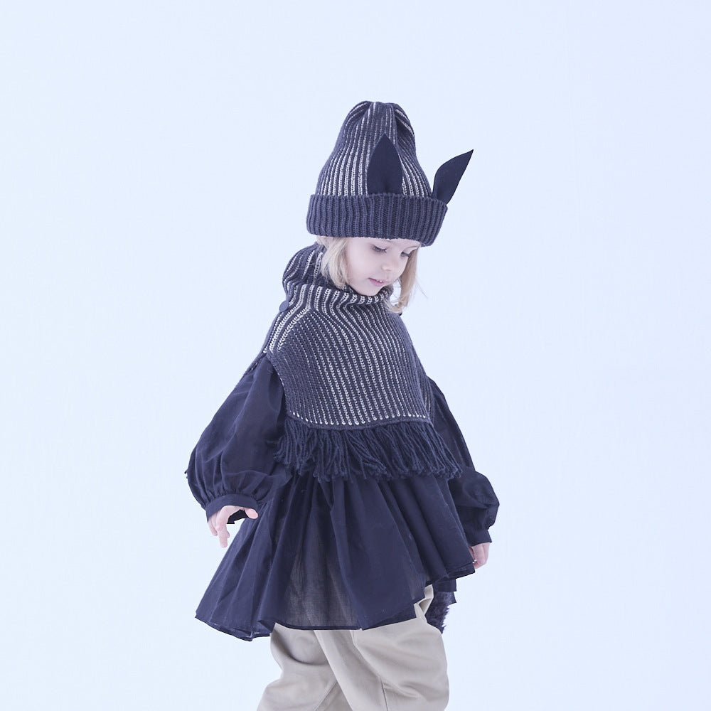 [Pre-order (Sep. Delivery)]eLfinFolk Rib knit Knights Cape2 black