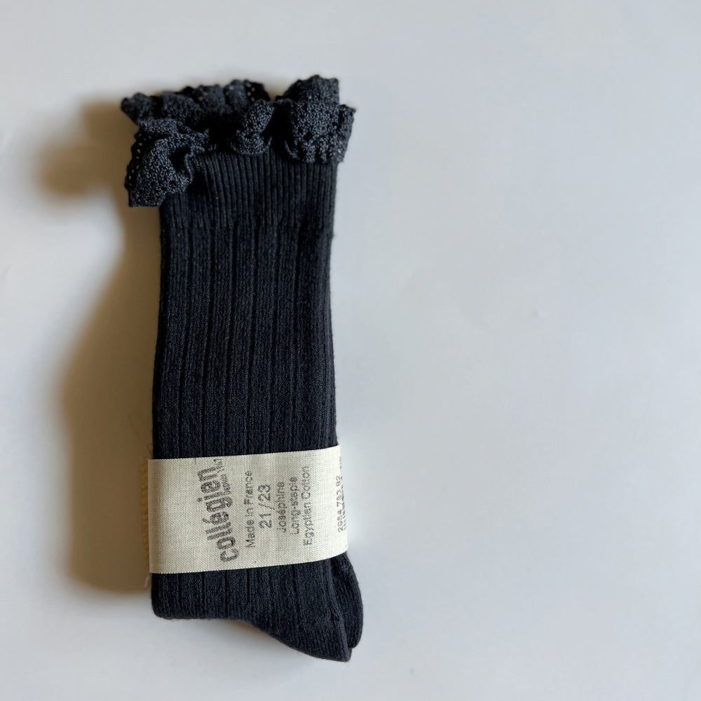 Coll&#233;gien Josephine Lace-Trim Ribbed Knee-high Socks / Pierre de Volvic