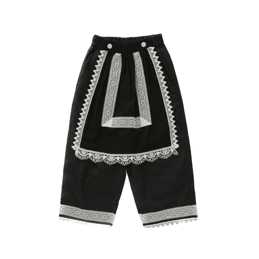 eLfinFolk Cotton Typewriter Lace Apron Pants black