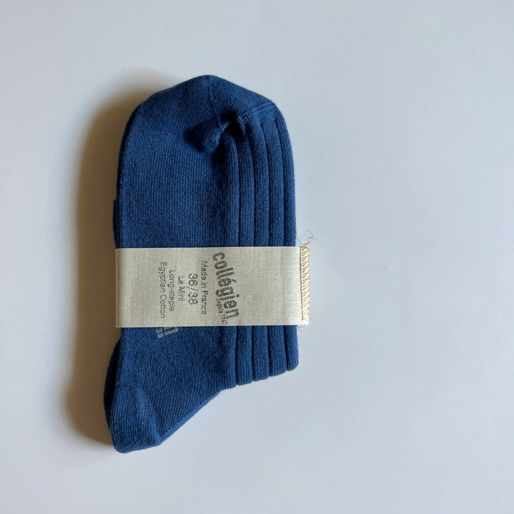 Coll&#233;gien La Mini Ribbed Ankle Socks / Bleu Saphir