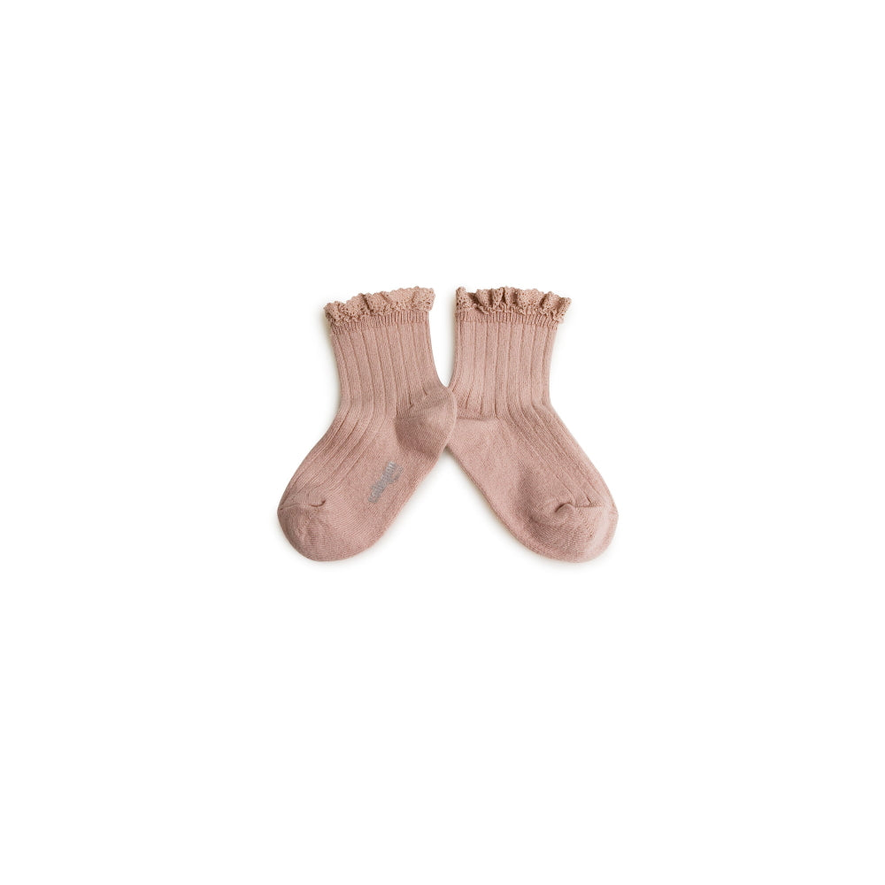 Coll&#233;gien Lili Lace Trim Ribbed Ankle Socks / Vieux Rose