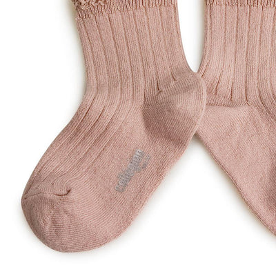 Coll&#233;gien Lili Lace Trim Ribbed Ankle Socks / Vieux Rose