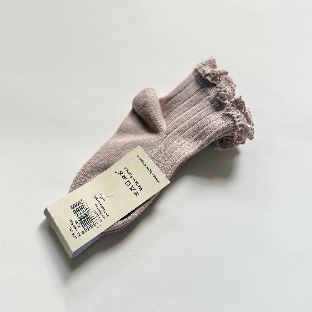 Coll&#233;gien Lili Lace Trim Ribbed Ankle Socks / Vieux Rose