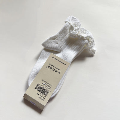 Coll&#233;gien Lili Lace Trim Ribbed Ankle Socks / Blanc Neige