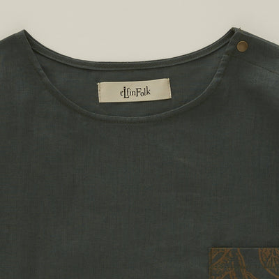 [30%OFF!]eLfinFolk FLORA Cotton linen T-shirts forest green