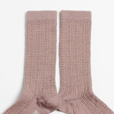 Coll&#233;gien Adele Pointelle Merino Wool Knee-high Socks / Vieux Rose