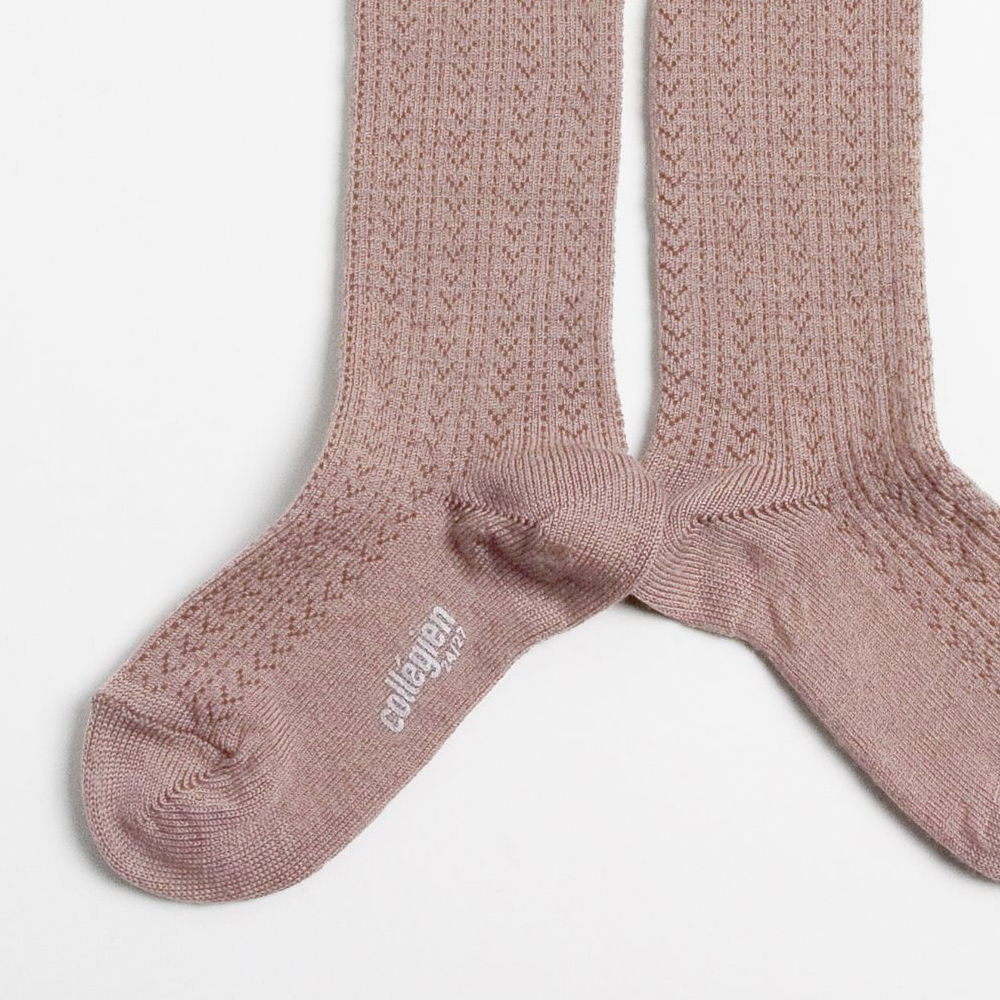 Coll&#233;gien Adele Pointelle Merino Wool Knee-high Socks / Vieux Rose