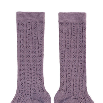 Coll&#233;gien Adele Pointelle Merino Wool Knee-high Socks / Glycine du Japon