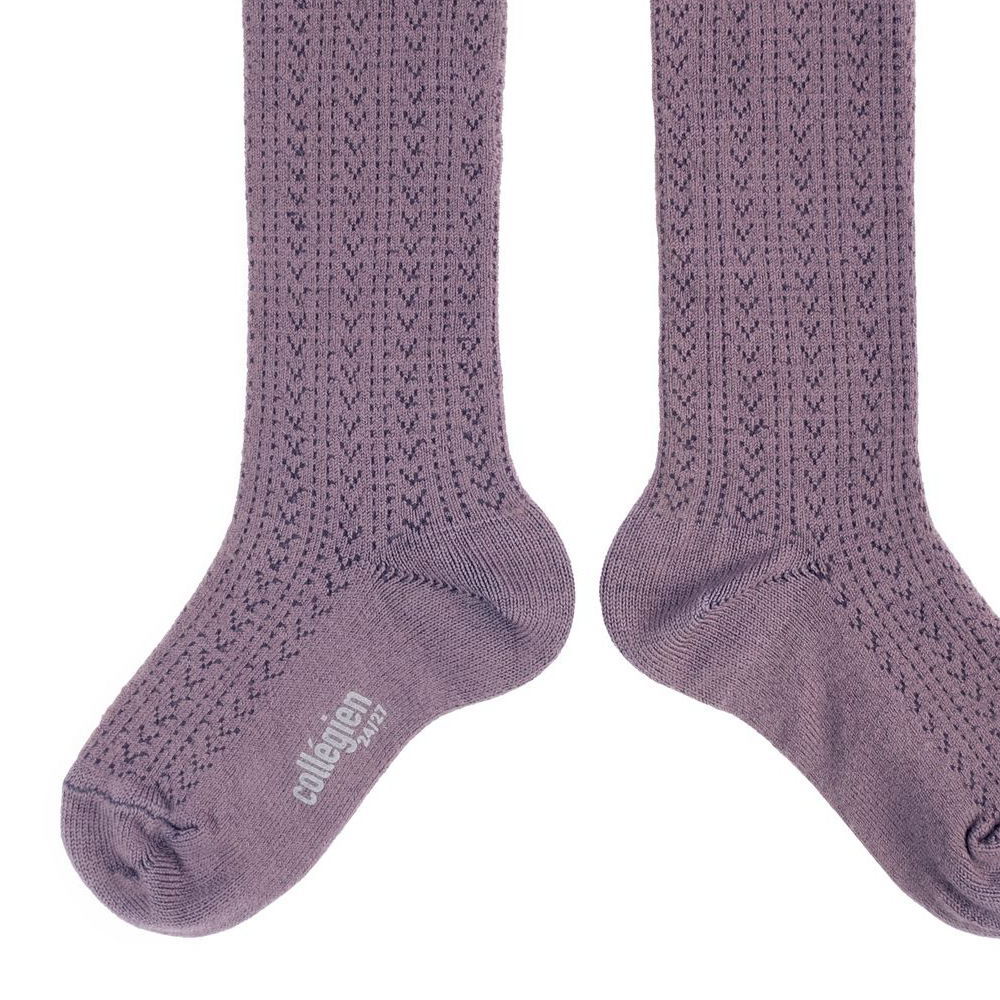 Coll&#233;gien Adele Pointelle Merino Wool Knee-high Socks / Glycine du Japon