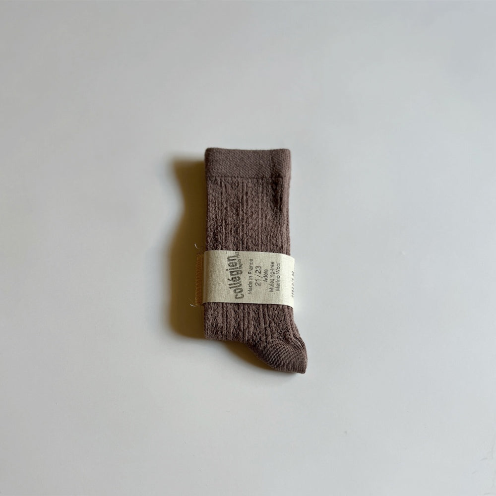 Coll&#233;gien Adele Pointelle Merino Wool Knee-high Socks / Praline de Lyon