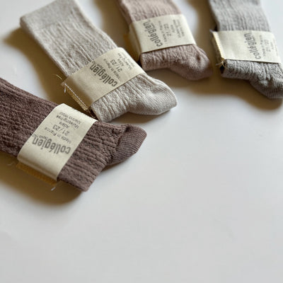 Coll&#233;gien Adele Pointelle Merino Wool Knee-high Socks / Praline de Lyon