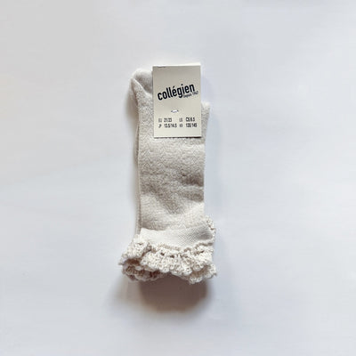 Coll&#233;gien Adeline Pointelle Merino Wool Knee-high Socks with Merino Lace Trim / Doux Agneaux