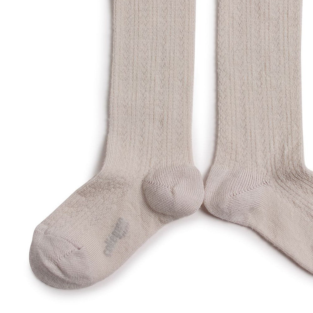 Coll&#233;gien Adeline Pointelle Merino Wool Knee-high Socks with Merino Lace Trim / Doux Agneaux