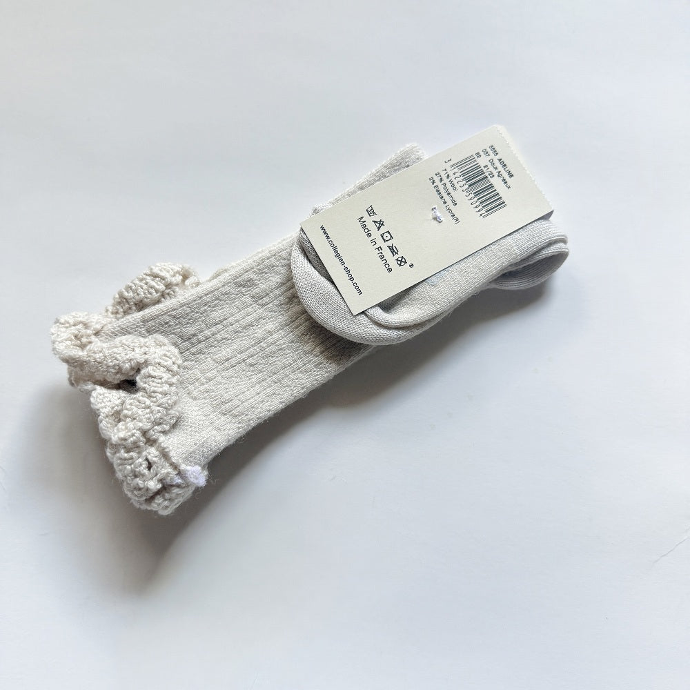 Coll&#233;gien Adeline Pointelle Merino Wool Knee-high Socks with Merino Lace Trim / Doux Agneaux