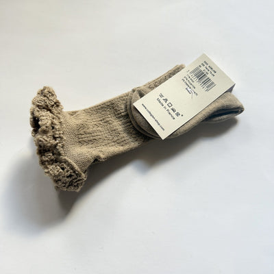 Coll&#233;gien Adeline Pointelle Merino Wool Knee-high Socks with Merino Lace Trim / Petite Taupe