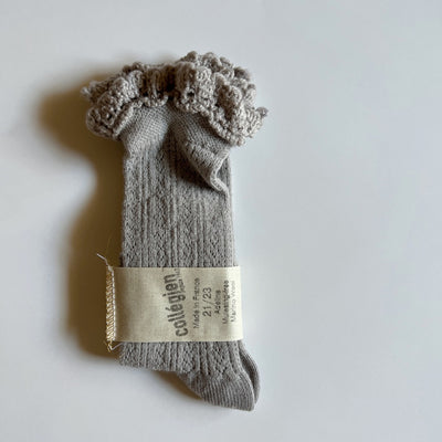 Collégien Adeline Pointelle Merino Wool Knee-high Socks with Merino Lace Trim / Jour de Pluie