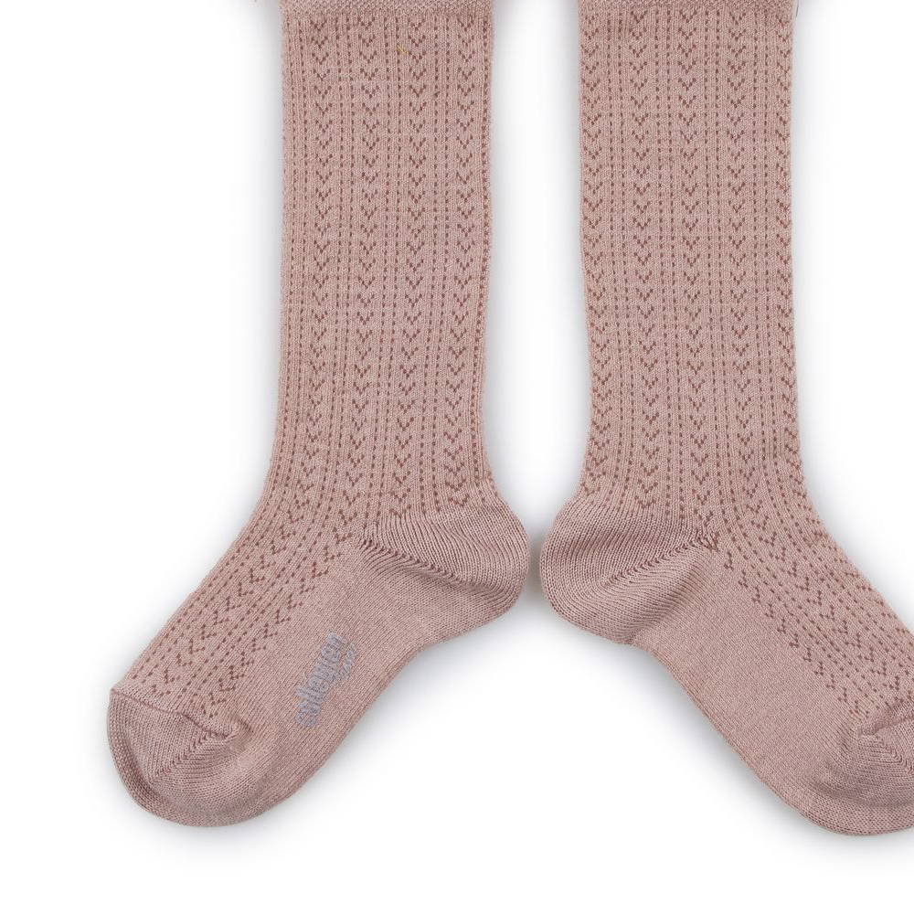 Coll&#233;gien Adeline Pointelle Merino Wool Knee-high Socks with Merino Lace Trim / Vieux Rose