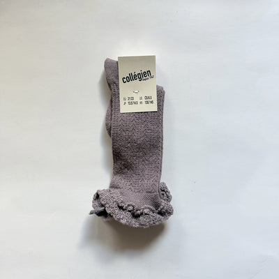 Coll&#233;gien Adeline Pointelle Merino Wool Knee-high Socks with Merino Lace Trim / Glycine du Japon