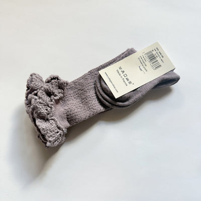 Coll&#233;gien Adeline Pointelle Merino Wool Knee-high Socks with Merino Lace Trim / Glycine du Japon