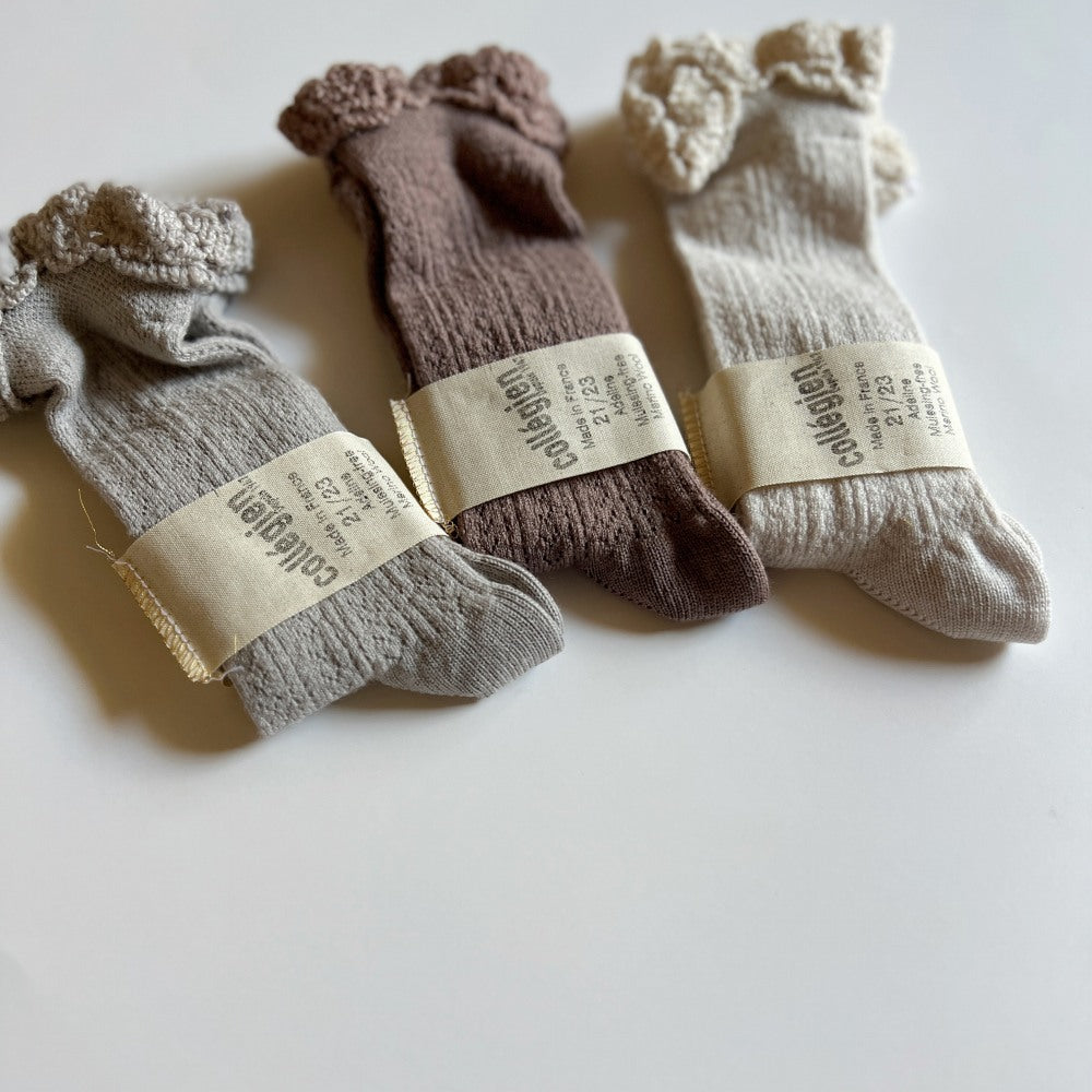 Collégien Adeline Pointelle Merino Wool Knee-high Socks with Merino Lace Trim / Doux Agneaux