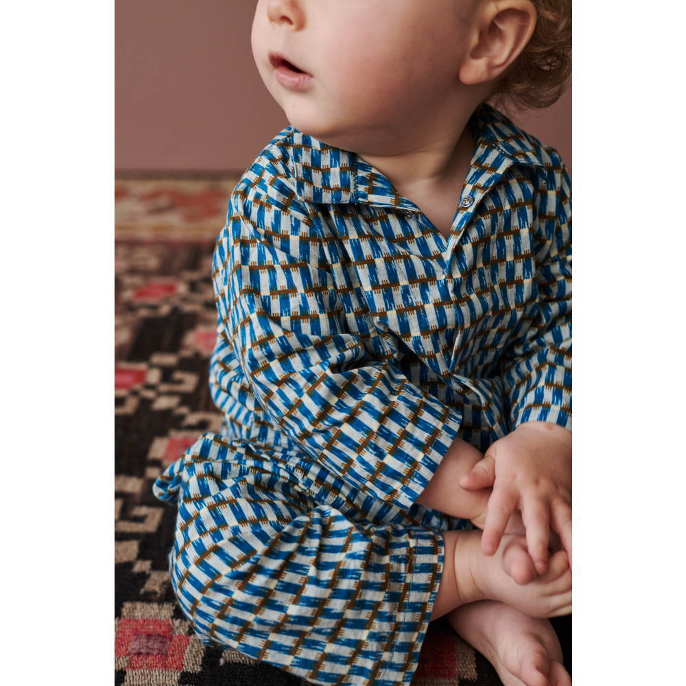 caramel Linum Baby Trouser BLUE GEO PRINT