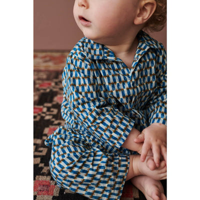 caramel Linum Baby Trouser BLUE GEO PRINT
