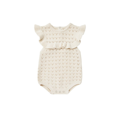 QUINCY MAE Pointelle Ruffle Romper Natural