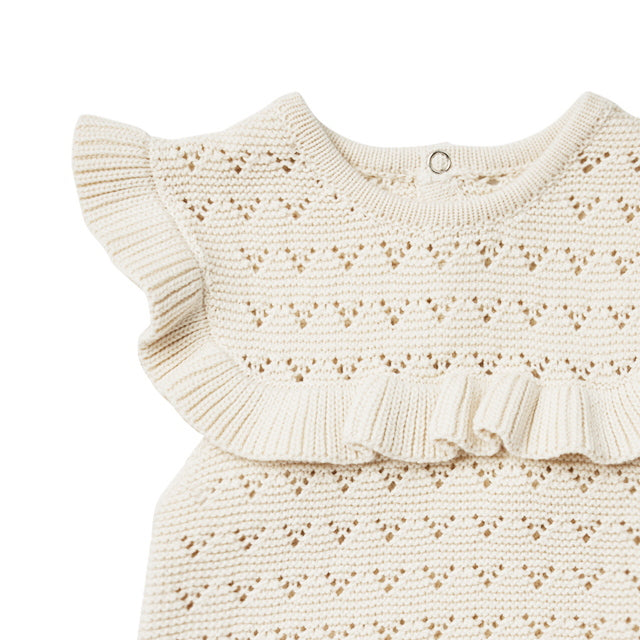 QUINCY MAE Pointelle Ruffle Romper Natural