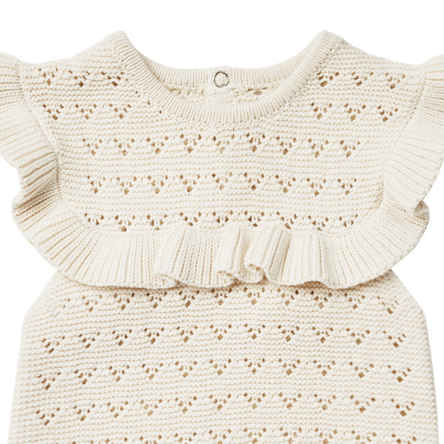 QUINCY MAE Pointelle Ruffle Romper Natural