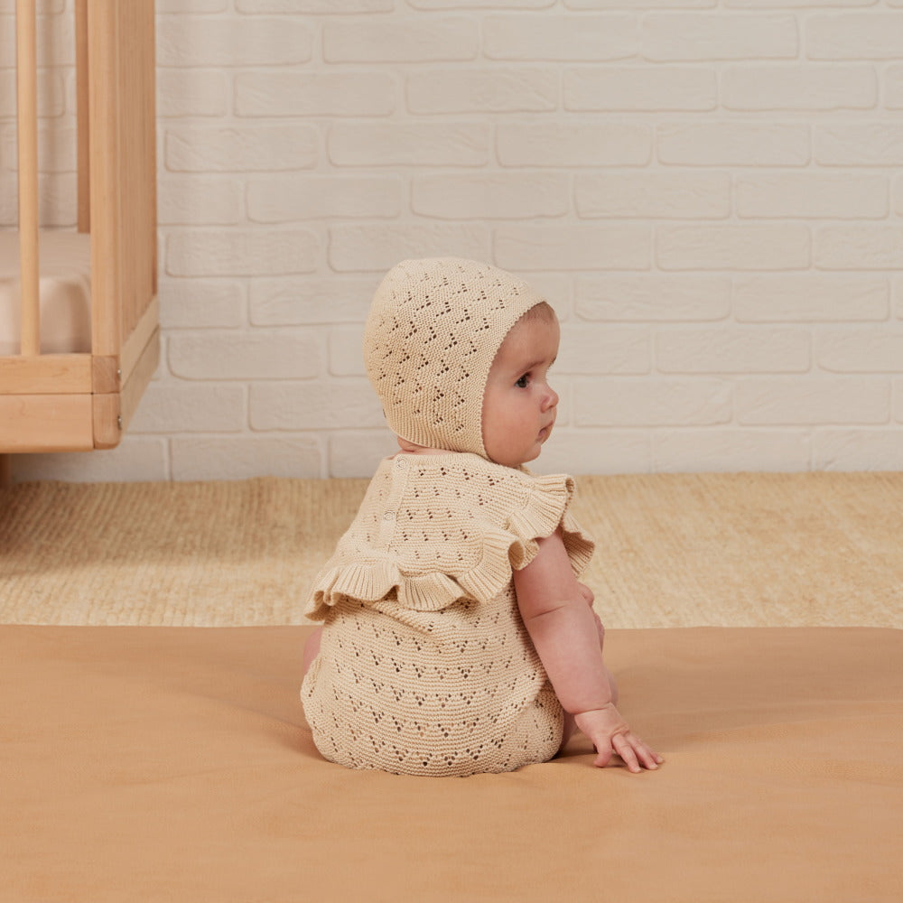 QUINCY MAE Pointelle Ruffle Romper Natural