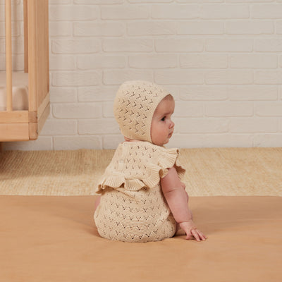 QUINCY MAE Pointelle Ruffle Romper Natural