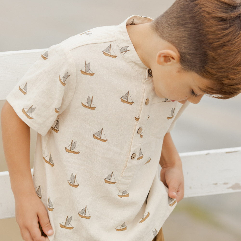 Rylee & Cru Short Sleeve Mason Shirt Sailboats