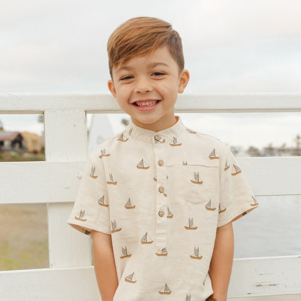 Rylee & Cru Short Sleeve Mason Shirt Sailboats