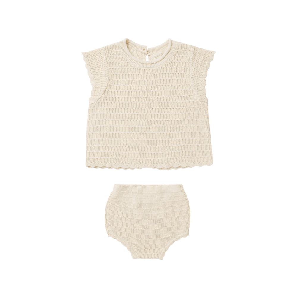 Rylee & Cru Scallop Knit Baby Set Natural