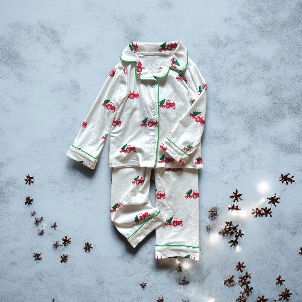 Sugar Bee Button Down Pajamas - Christmas Tractor Holiday