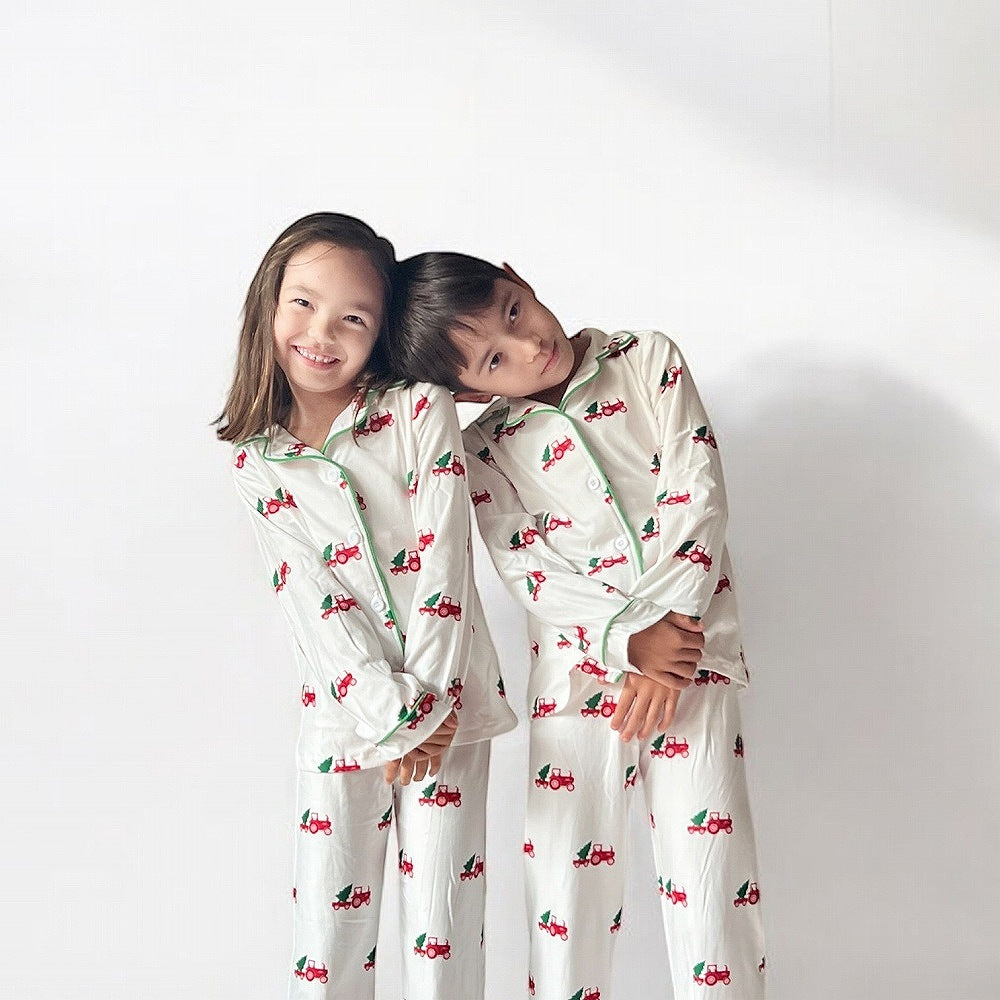 Sugar Bee Button Down Pajamas - Christmas Tractor Holiday