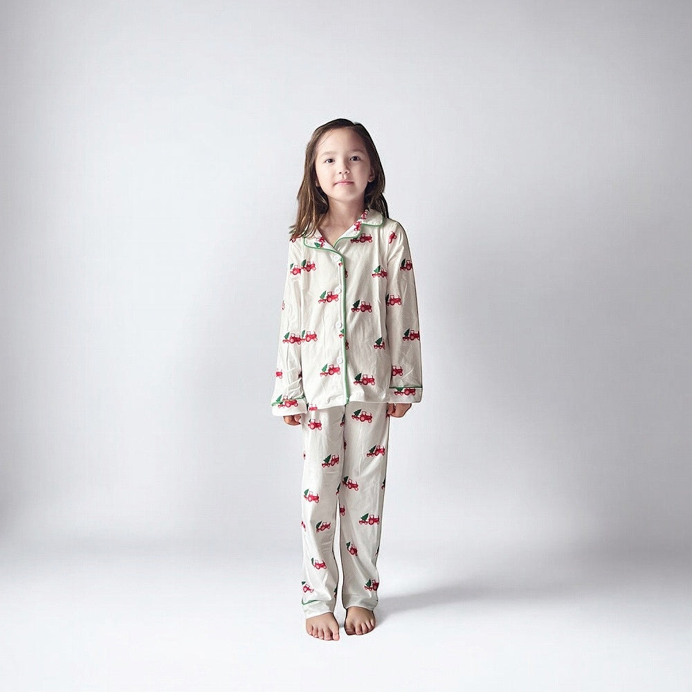 Sugar Bee Button Down Pajamas - Christmas Tractor Holiday