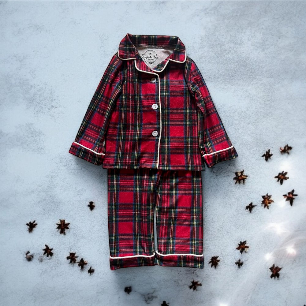 Sugar Bee Button Down Pajamas - Tartan Holiday Lounge