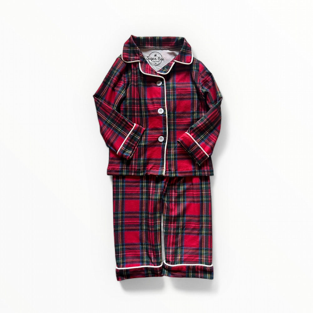 Sugar Bee Button Down Pajamas - Tartan Holiday Lounge