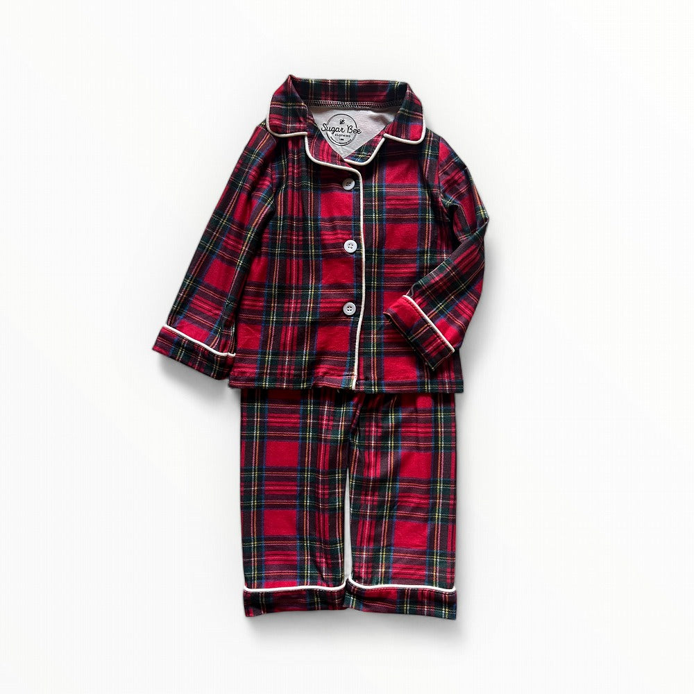 Sugar Bee Button Down Pajamas - Tartan Holiday Lounge