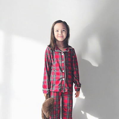 Sugar Bee Button Down Pajamas - Tartan Holiday Lounge