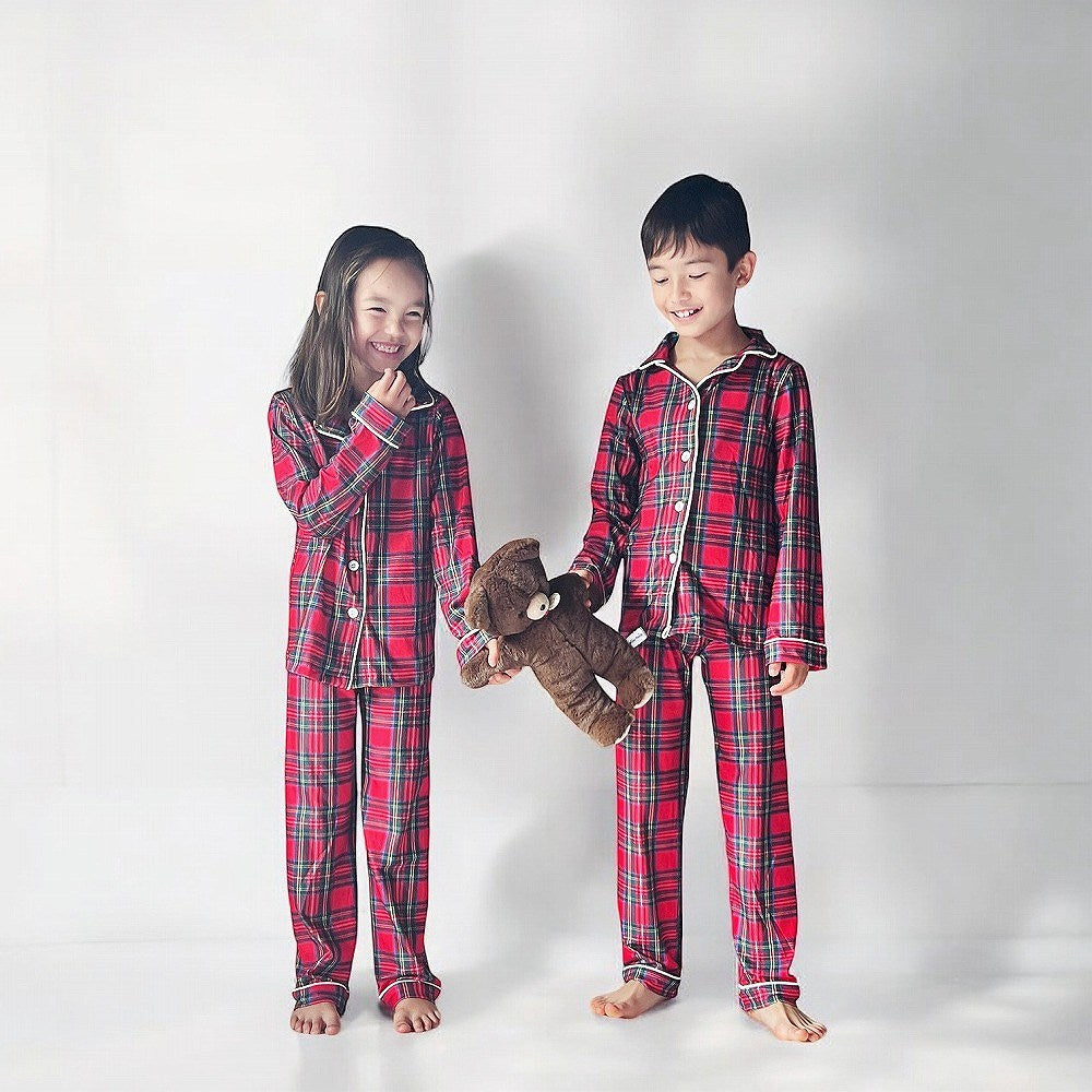 Sugar Bee Button Down Pajamas - Tartan Holiday Lounge