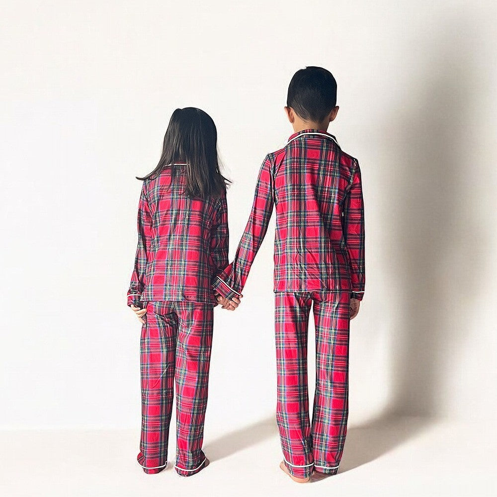 Sugar Bee Button Down Pajamas - Tartan Holiday Lounge