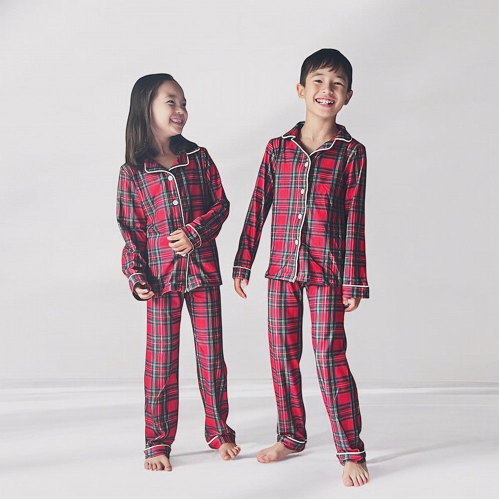 Sugar Bee Button Down Pajamas - Tartan Holiday Lounge