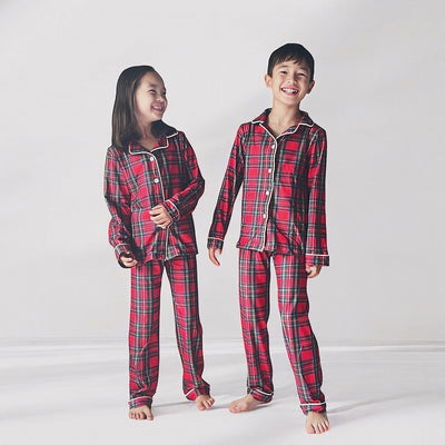 Sugar Bee Button Down Pajamas - Tartan Holiday Lounge