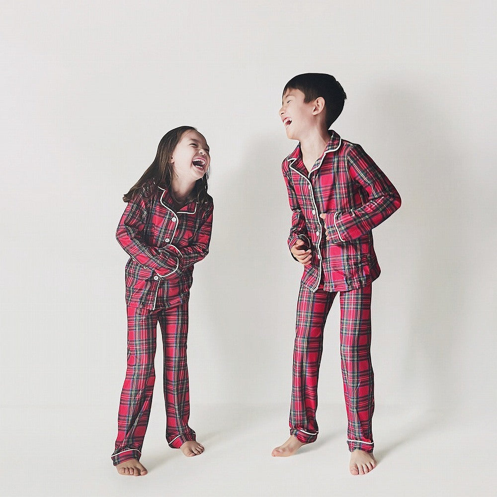 Sugar Bee Button Down Pajamas - Tartan Holiday Lounge