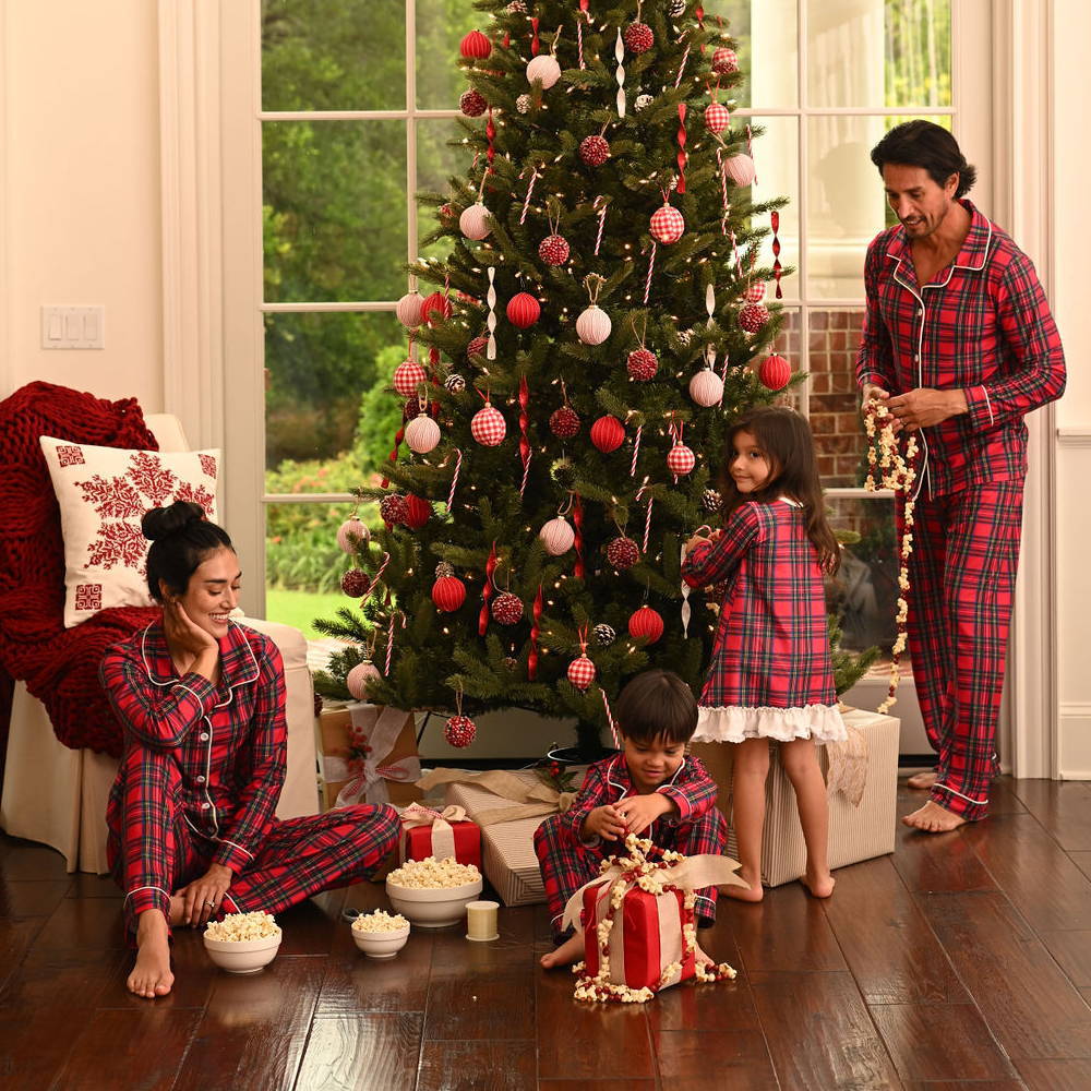 Sugar Bee Button Down Pajamas - Tartan Holiday Lounge