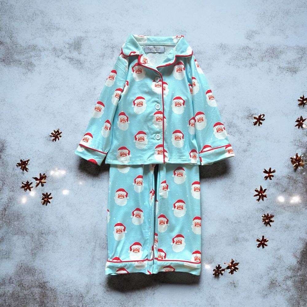 Sugar Bee Button Down Pajamas - Vintage Santa Holiday Lounge